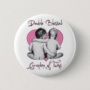 DOUBLE BLESSED --GRANDMA OF TWINS 2 INCH ROUND BUTTON