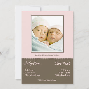 Double Blessed Twin Birth Announcement