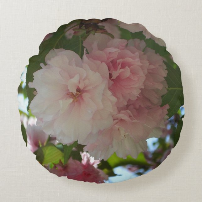 Double Blossoming Cherry Tree I Spring Floral Round Pillow (Front)
