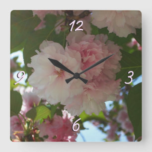 Double Blossoming Cherry Tree I Spring Floral Square Wall Clock