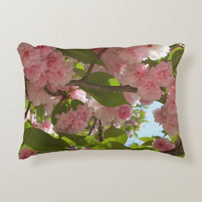 Double Blossoming Cherry Tree III Spring Floral Decorative Pillow (Front)