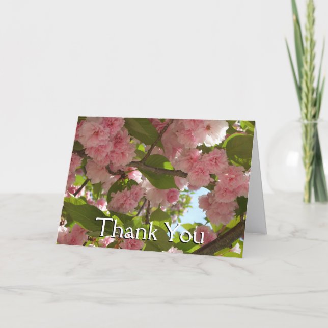 Double Blossoming Cherry Tree III Spring Floral Thank You Card (Front)