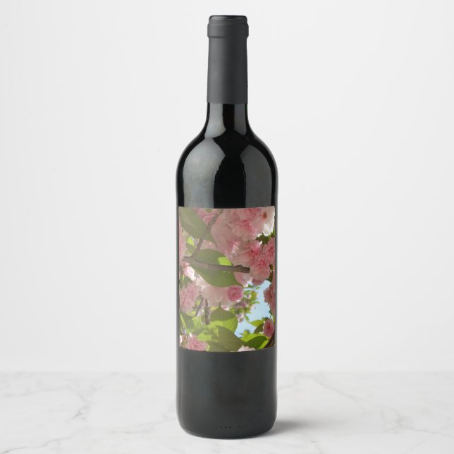 Double Blossoming Cherry Tree III Spring Floral Wine Label (Front)