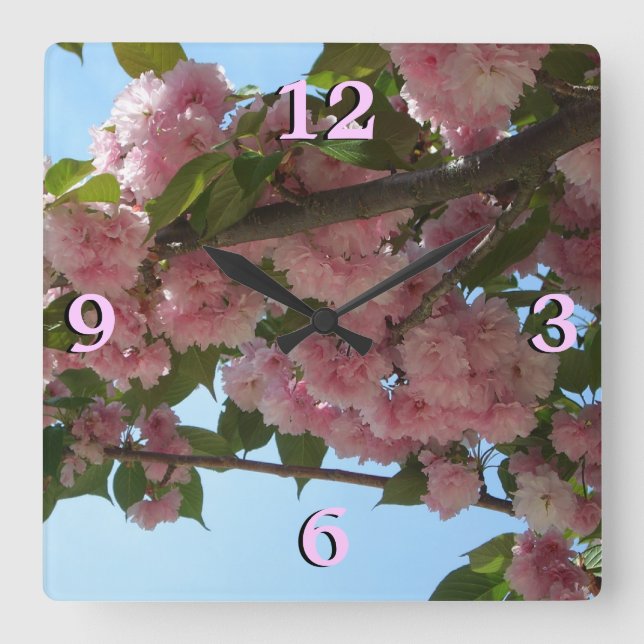 Double Blossoming Cherry Tree IV Spring Square Wall Clock (Front)