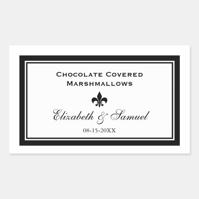Double border fleur de lis wedding reception candy sticker (Front)