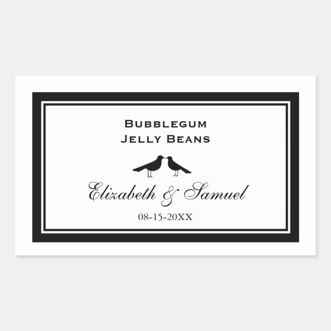 Double border love birds wedding reception candy sticker (Front)