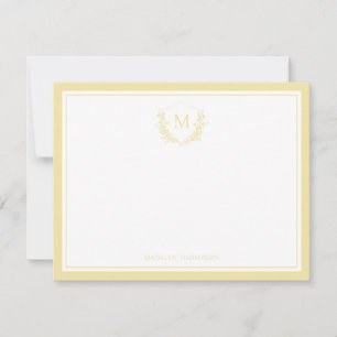 Double Border Yellow Floral Crest Classic Monogram Card