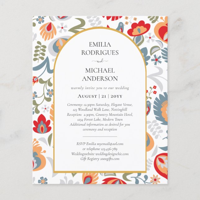 Double BUDGET Sided BILINGUAL Wedding Folk Art Flyer (Front)