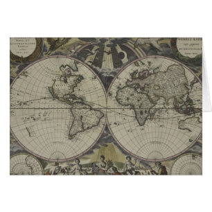 Double carte   1672 du monde d'hémisphère