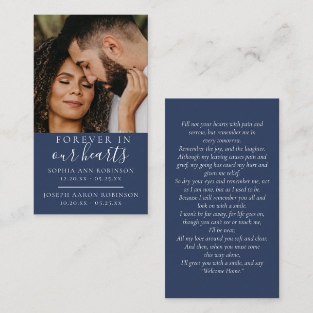 Double carte de prière bleue pour les funérailles  (Devant / Derrière)