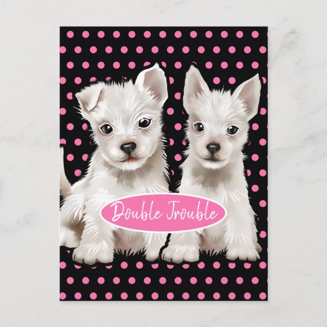Double carte postale de chiots de jumeau de (Devant)