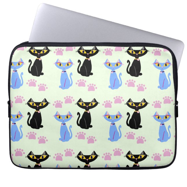 Double Cat  Pattern Fun Happy Kitty Design Laptop Sleeve (Front)