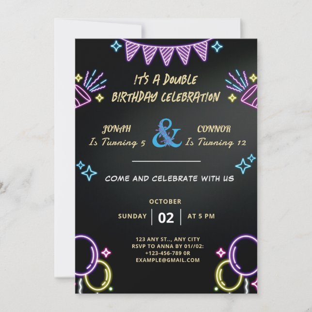 Double Celebration Birthday Invitation (Front)