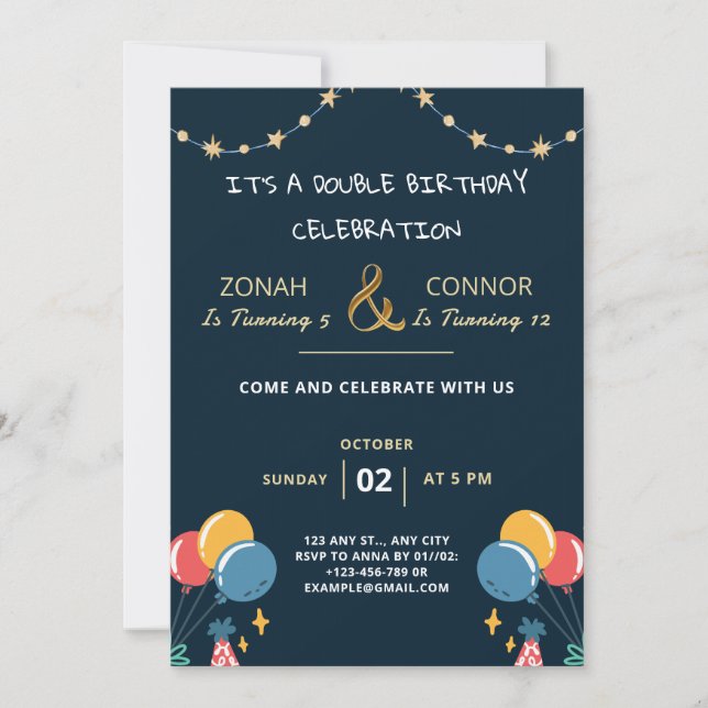 Double Celebration Birthday Invitation (Front)