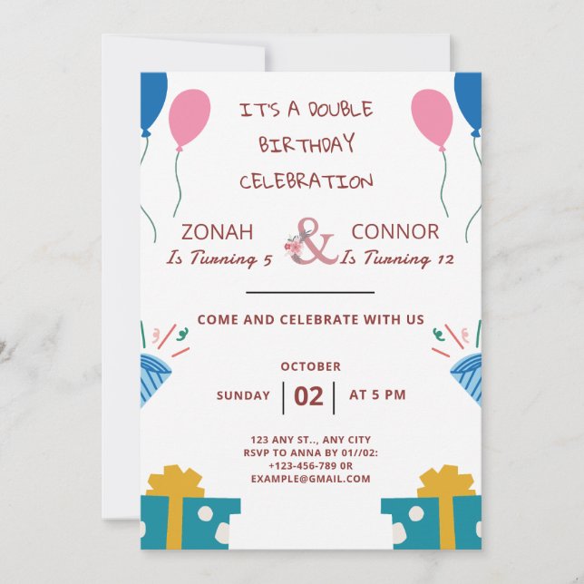 Double Celebration Birthday Invitation (Front)