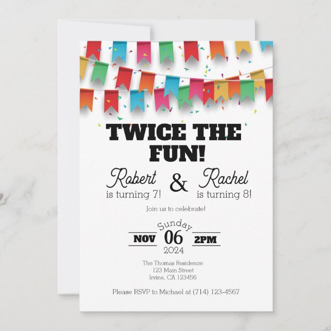 Double Celebration Birthday Invitation Template (Front)