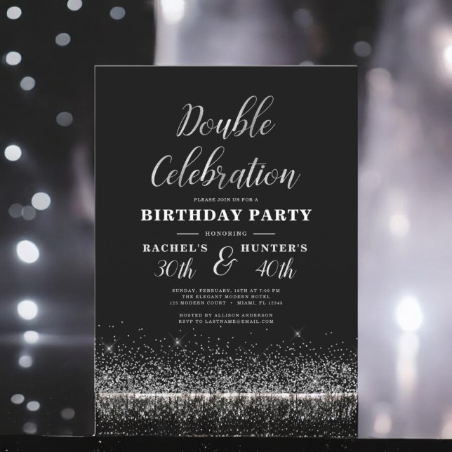 Double Celebration Black Silver Birthday Party Flyer (Creator Uploaded)