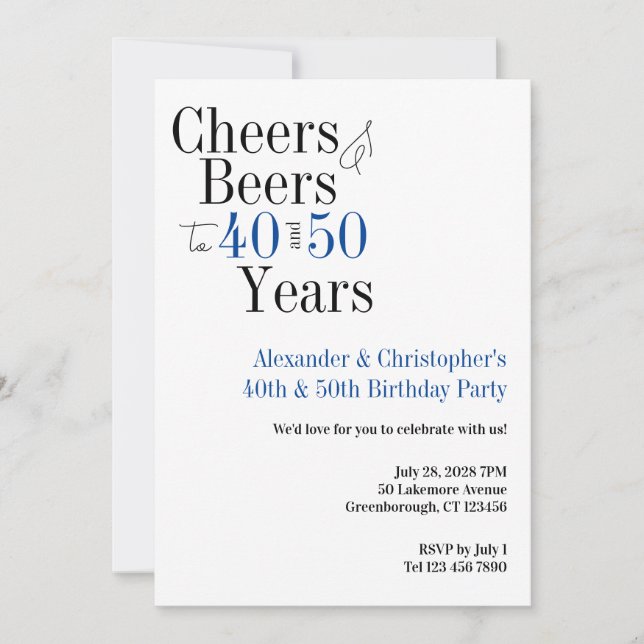 Double Celebration Cheers Beer Birthday Party Blue Invitation (Front)
