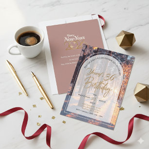 Double Celebration Happy New Year + Birthday Invitation