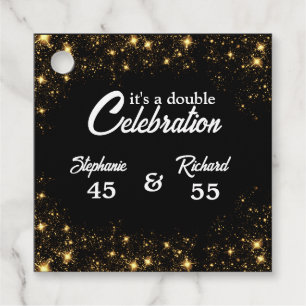 Double Celebration Joint Birthday Gold Black Favour Tags