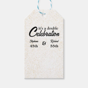 Double Celebration Joint Birthday Gold White Gift Tags