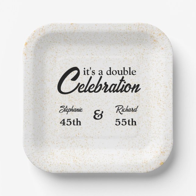 Double Celebration Joint Birthday Gold White Paper Plate (Front)