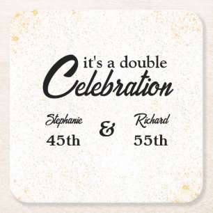 Double Celebration Joint Birthday Gold White Square Paper Coaster