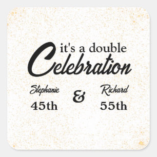 Double Celebration Joint Birthday Gold White Square Sticker