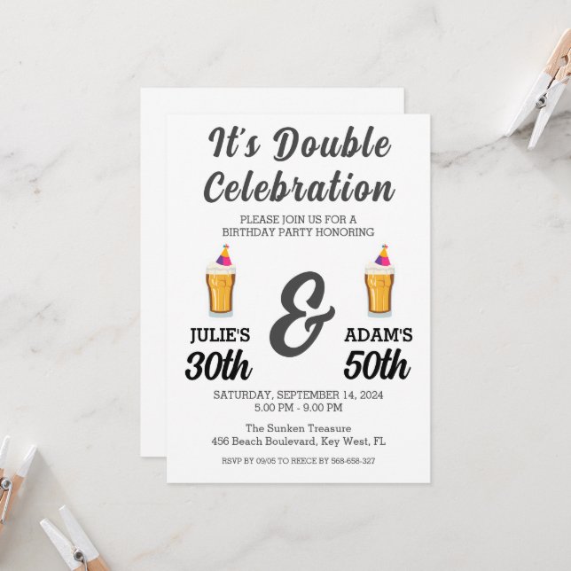 Double celebration joint birthday party invitation (Front/Back In Situ)
