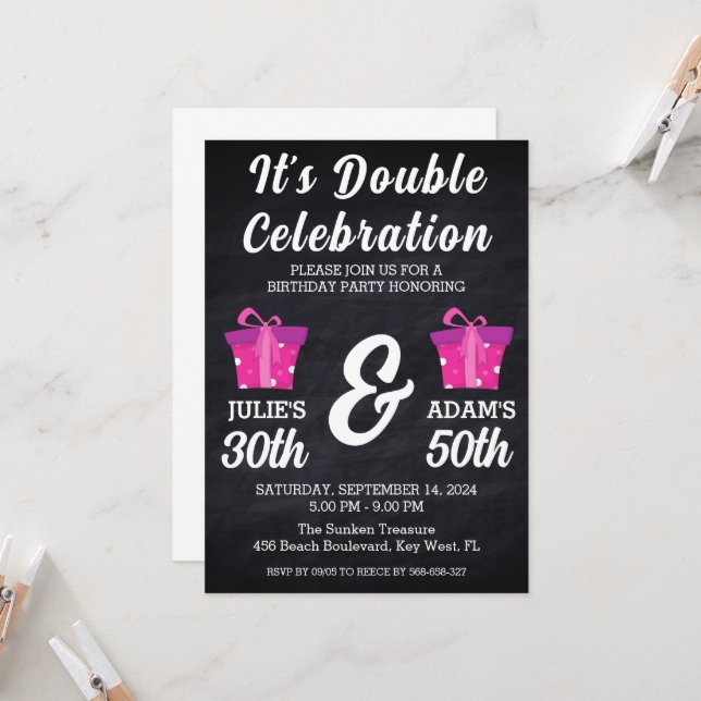 Double celebration joint birthday party invitation (Front/Back In Situ)