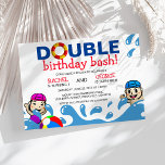 Double Celebration | Kids Pool Birthday Party Invitation<br><div class="desc">Double birthday bash for a swimming pool party for kids,  featuring kids splashing in a pool,  a beach ball,  a rubber ring and a birthday template that is easy to use.</div>