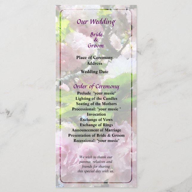 Double Cherry Blossoms Wedding Program (Front)
