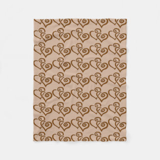 Double Chocolate Brown Hearts Pattern Fleece Blanket