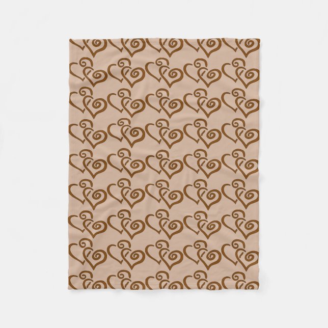 Double Chocolate Brown Hearts Pattern Fleece Blanket (Front)