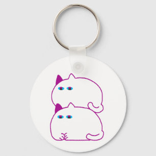 Double Chonky White Cat Keychain