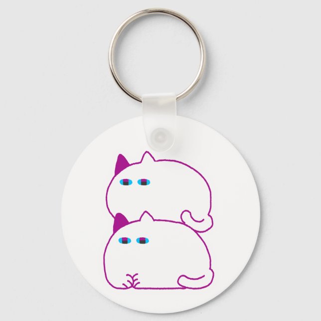 Double Chonky White Cat Keychain (Front)