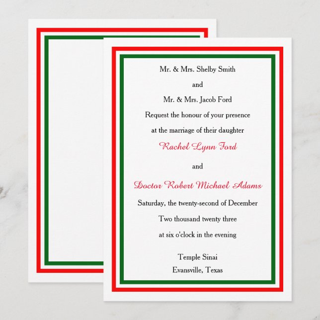 Double Christmas Trim -5x7 Wedding Invitation (Front/Back)