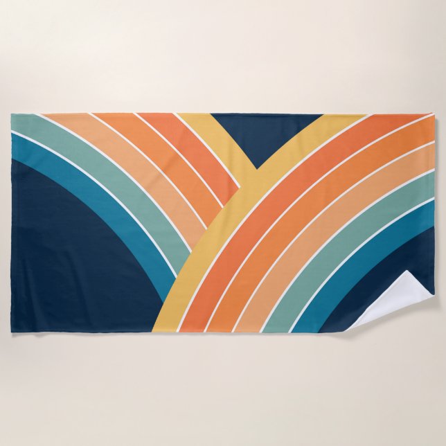 Double colourful retro style rainbow beach towel (Front)