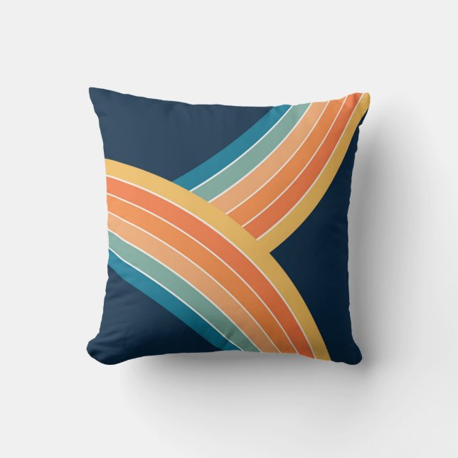 Double colourful retro style rainbow throw pillow (Front)