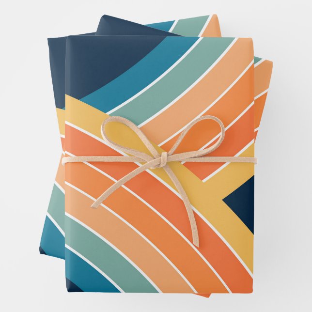 Double colourful retro style rainbow wrapping paper sheet (In situ)