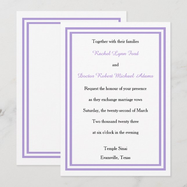 Double coupe Lavender -5x7 Faire-part de mariage (Devant / Derrière)