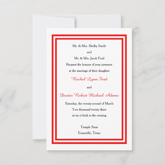 Double coupe rouge -3x5 Faire-part de mariage (Devant)