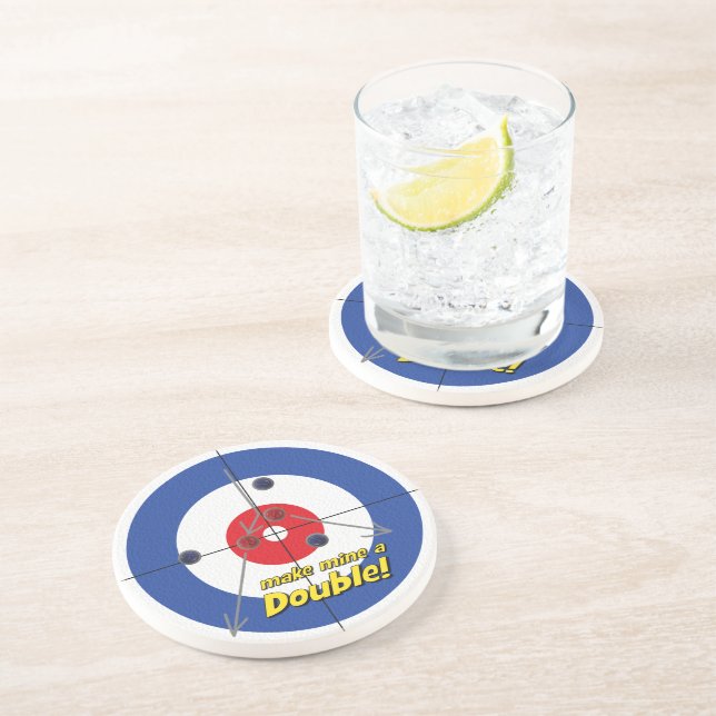 "Double" Curler's  Sandstone Coaster - (Blue) (Side)