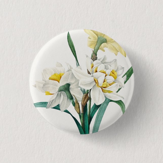 Double Daffodil,  Pierre-Joseph Redouté, 1827 1 Inch Round Button (Front)