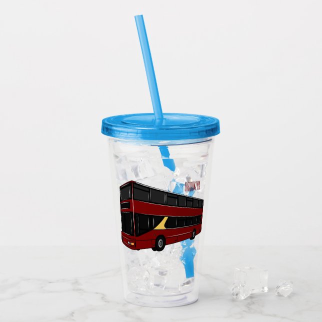 Double-decker bus cartoon illustration acrylic tumbler (Front Ice)