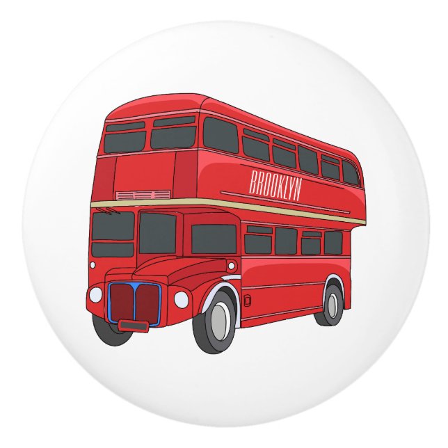 Double-decker bus cartoon illustration ceramic knob (Front)