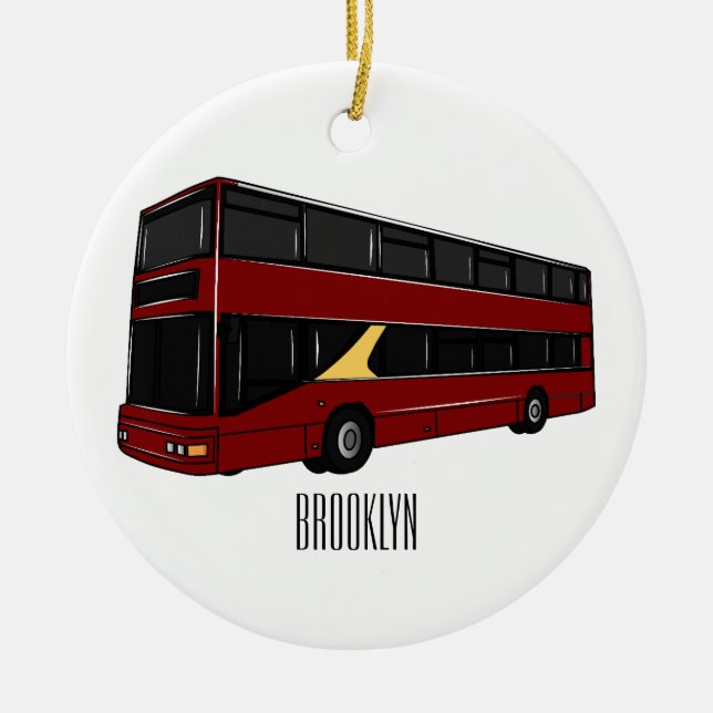 Double-decker bus cartoon illustration ceramic ornament (Front)