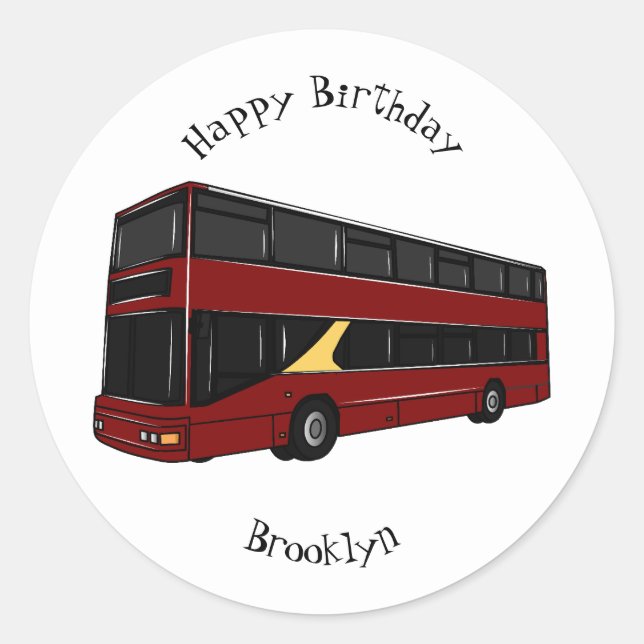 Double-decker bus cartoon illustration classic round sticker (Front)