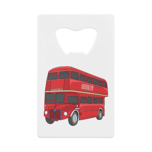 Double-decker bus cartoon illustration  credit card bottle opener (Front)