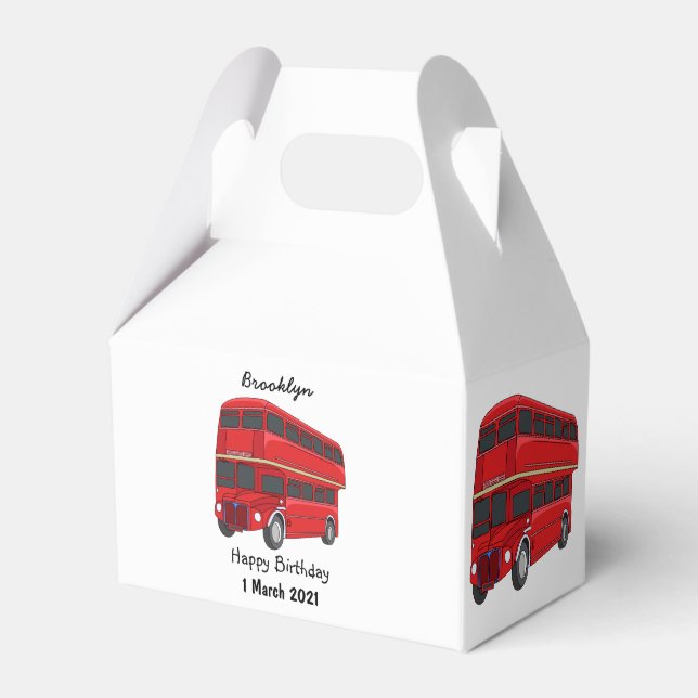 Double-decker bus cartoon illustration favor box (Front Side)